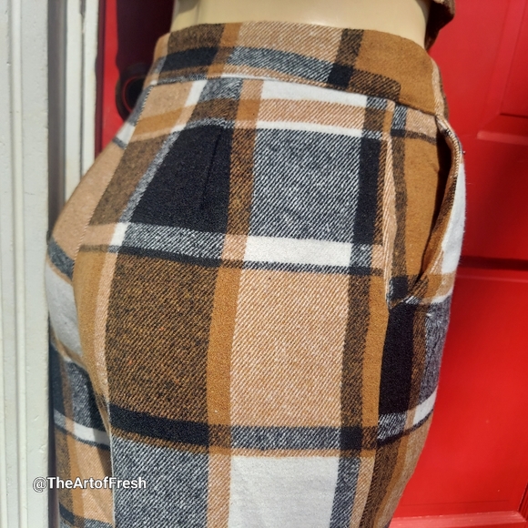 2 Piece Coffee Brown Plaid Cropped Trouser Pants & Vest Matching Set - Picture 6 of 16